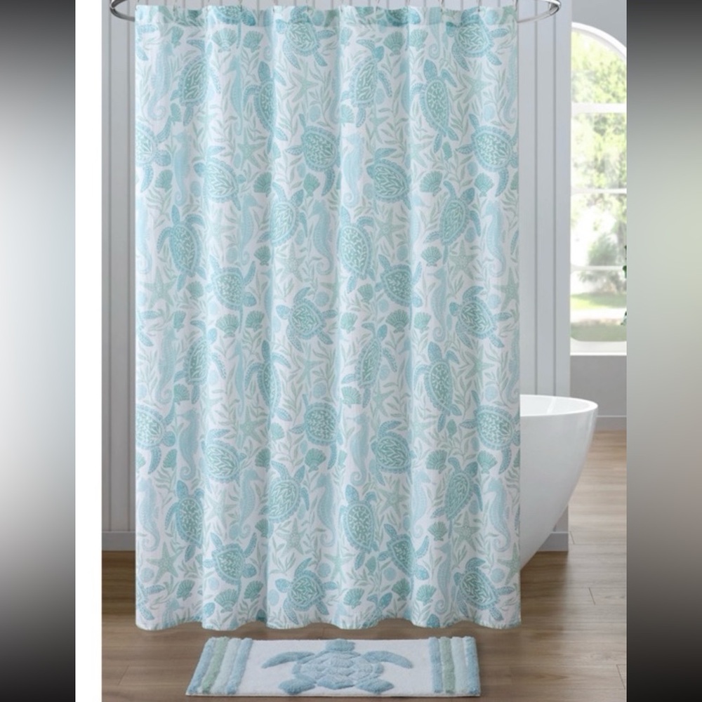 CARO HOME 100% Cotton Sea Turtle Shower Curtain - 72"x72"